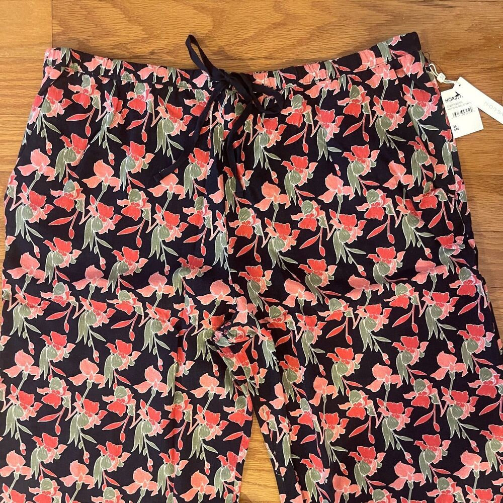 Caslon Floral Linen Blend Wide Leg Pants 2X Pull On Elastic Waist Coastal Summer - Picture 12 of 13